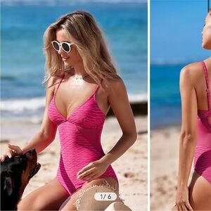 NWT Cupshe Pink & Lurex V-Neck One-Piece Size XL